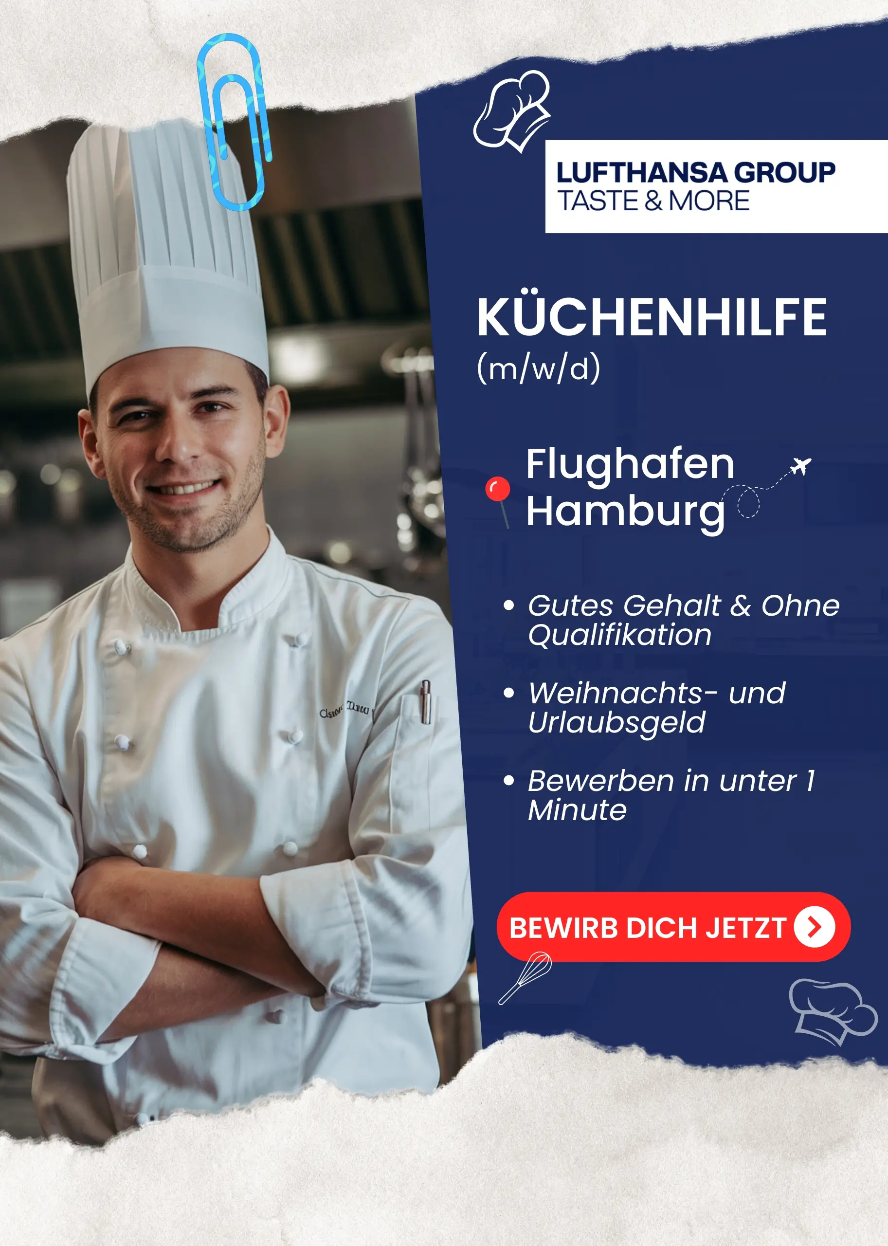 Stellenanzeige für Küchenhilfe (m/w/d) am Flughafen Hamburg